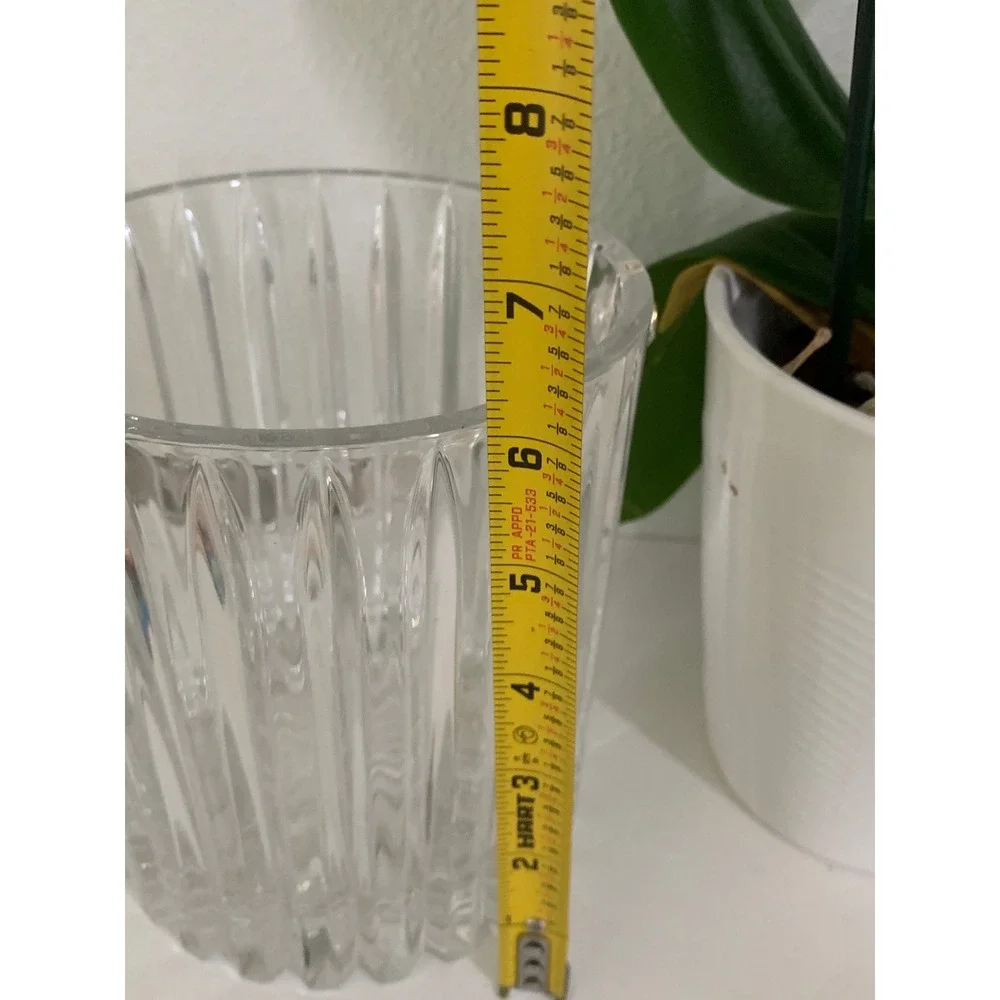 Vintage‎ Ribbed Crystal Glass Ice Bucket with Silver Swing Handle Clear Fluted